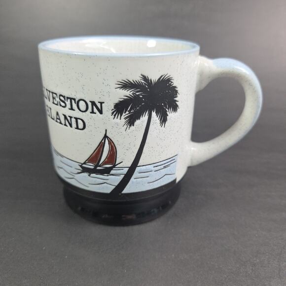 Galveston Island Speckled Stoneware Coffee Mug Cup 10 oz Blue Embossed Sailboat - Picture 7 of 9